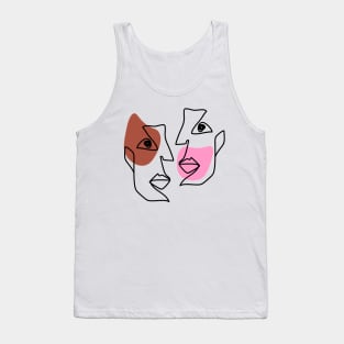 Abstract faces people drawn by one line communicate. Tank Top